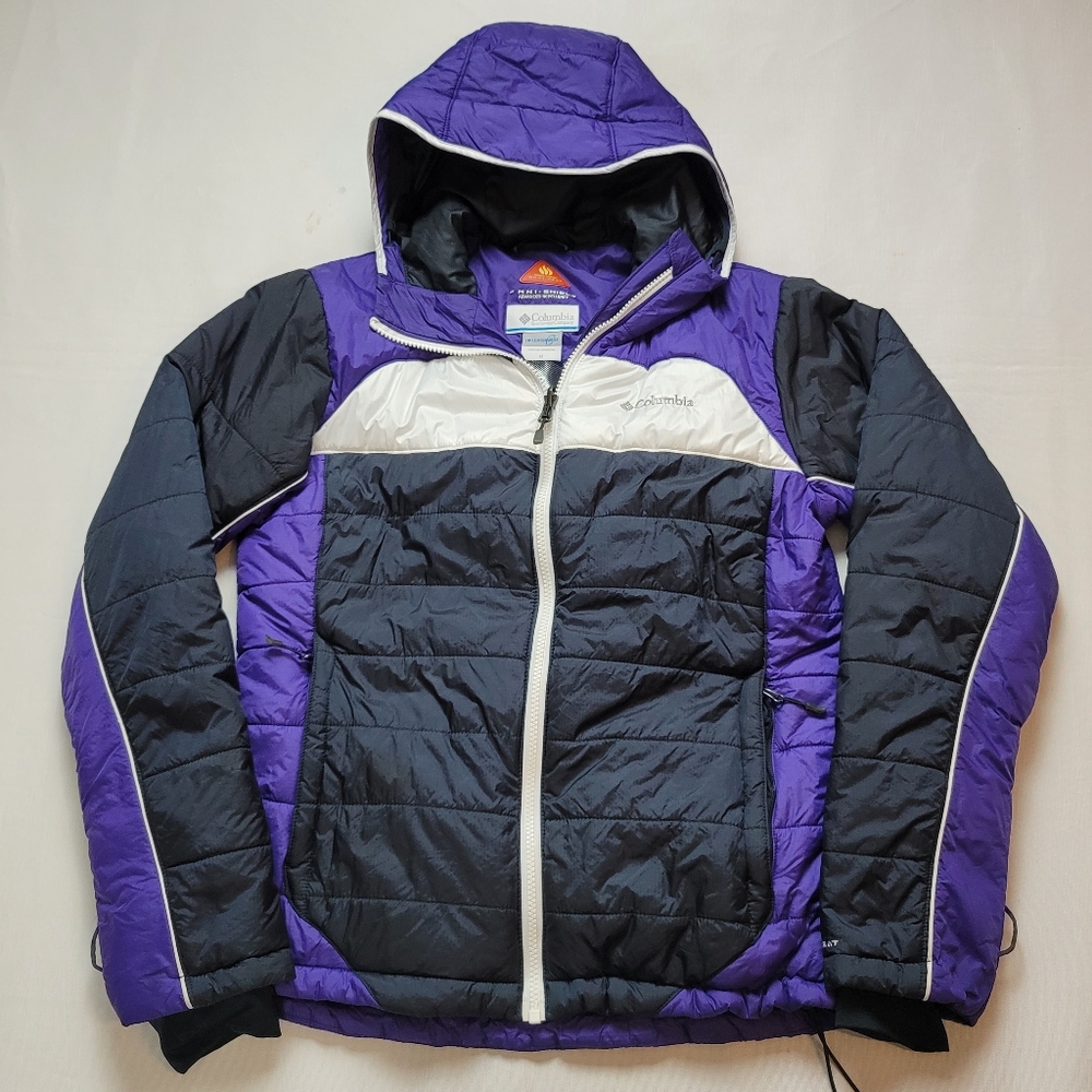 Columbia Hooded Parka Womens Medium Purple Black Shimmer Flash Jacket Sn…